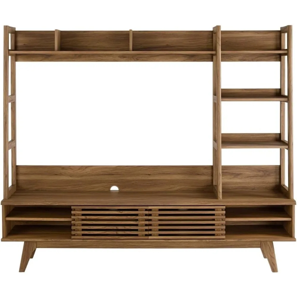 Render Mid-Century Modern TV Stand Entertainment Center, 70", Walnut