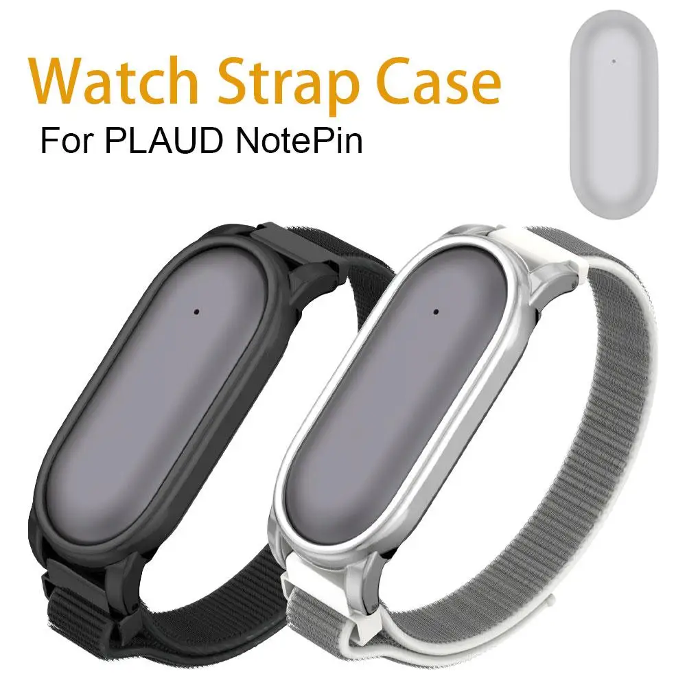 For PLAUD NotePin Watch Strap Case Waterproof Sweatproof Nylon Band Protective Cover Comfortable Black/Silver Wearable Accessory