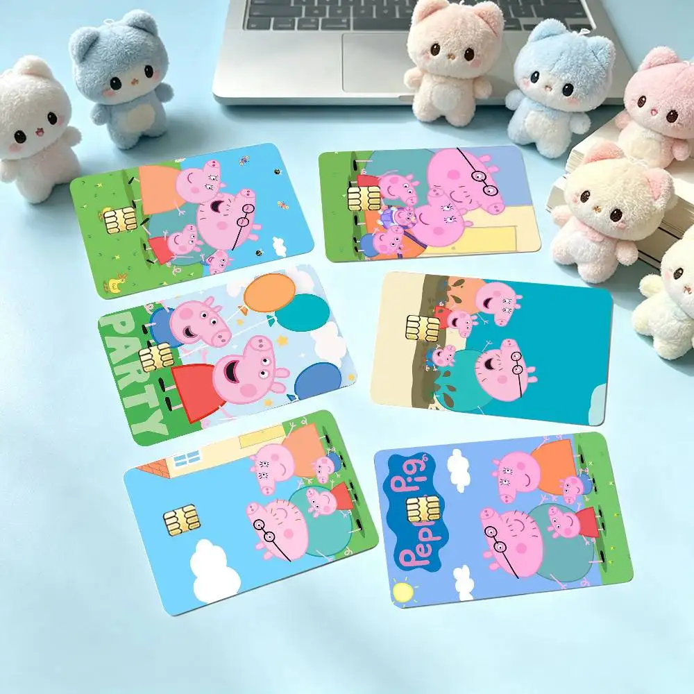 Peppa Pig C-Cartoon P-Pink Credit Card HD Stickers Game Card Decal Small Chip Waterproof Sticker Gift