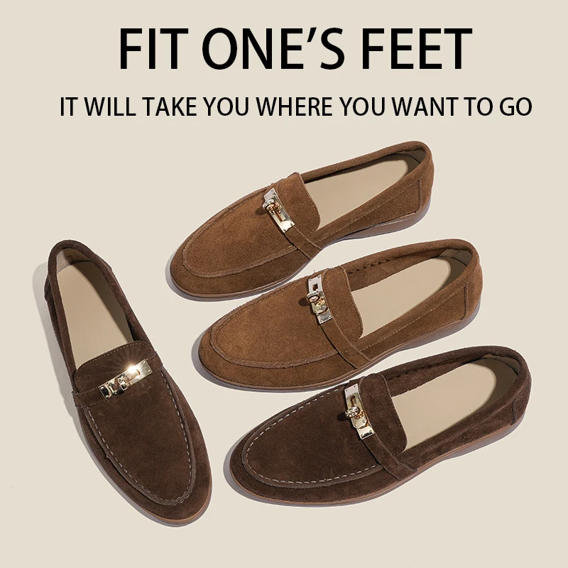 

Women's Lock Buckle Suede Loafers 2025 New Spring Autumn Retro Versatile British Style Oxfords