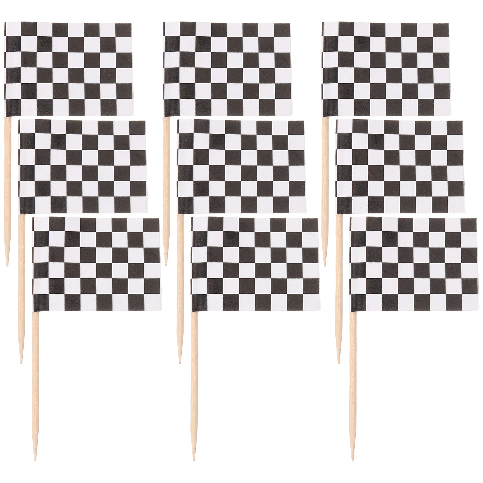 Pack of 100 Racing Flag Toothpicks Checkered Flag Picks Appetizer Toothpicks Fruit Sticks for Cocktail Party - Black and White