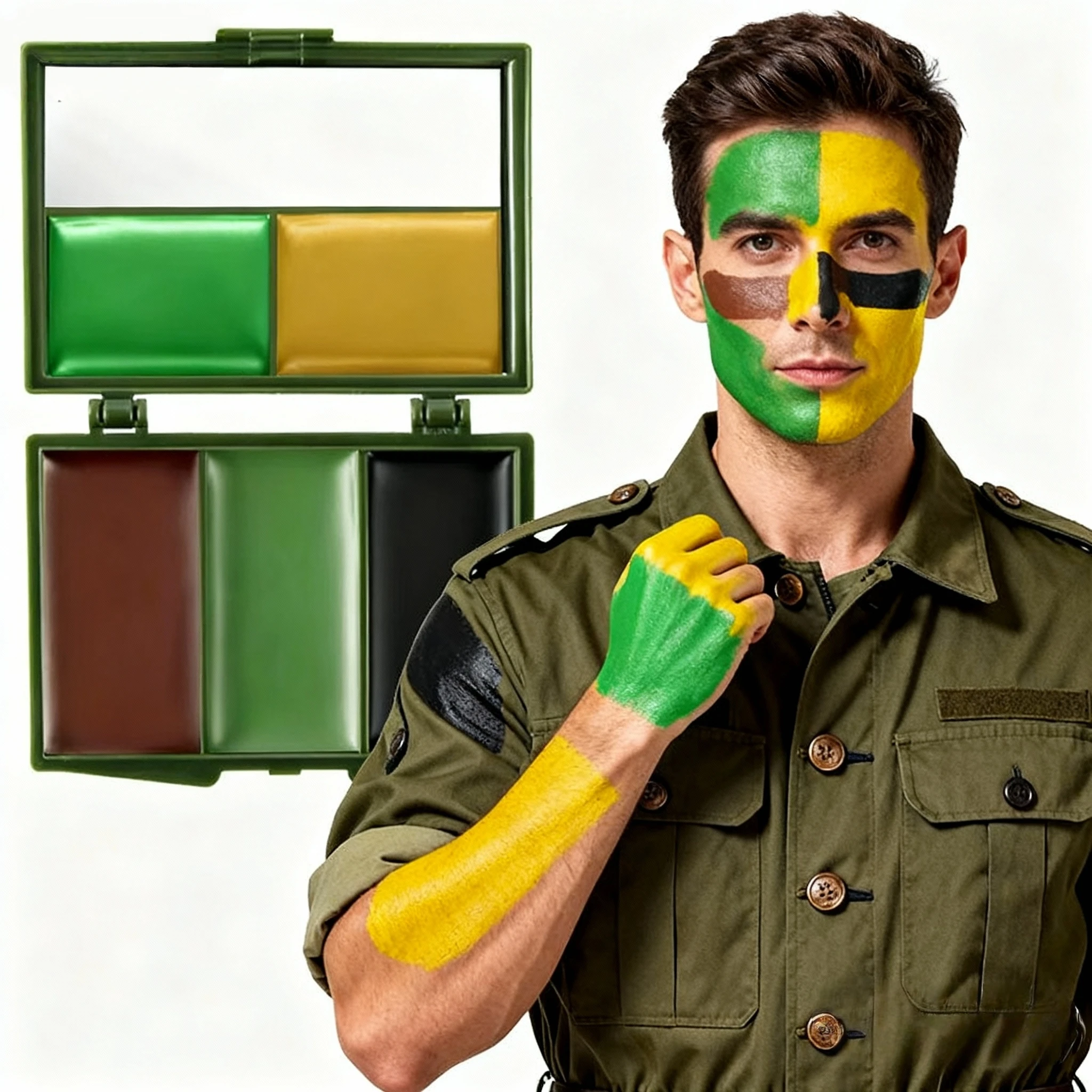 مجموعة طلاء الوجه المموهة بثلاثة ألوان - معدات ميدانية تكتيكية للأماكن الخارجية، زيت مموه حقيقي للتمويه و #2