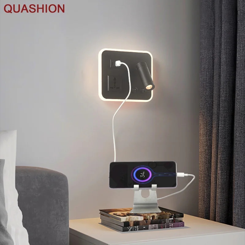

New Living Room Reading Wall Lamp With USB Wall Lamp Bedroom Creative Bed Wall Lamp With Wireless Charging Hotel Bed Lamp