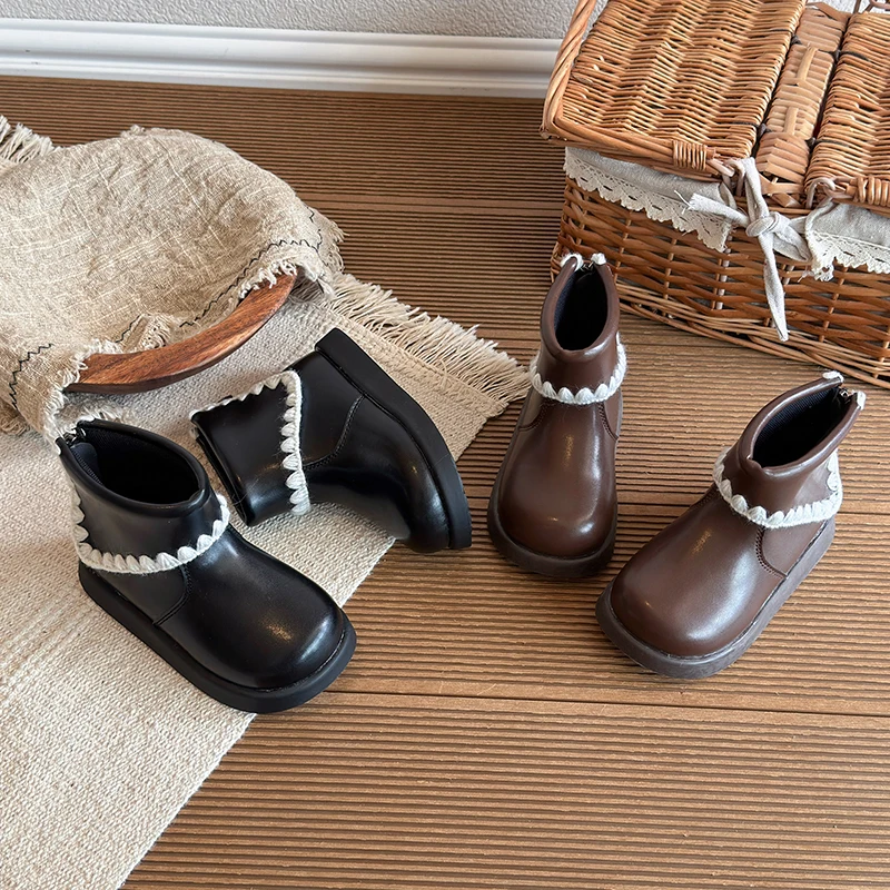 Girls' Retro Fringed Short Boots Korean Style 2026 New Elegant Anti-Slip Children's Shoes Decorative Booties Size 23-35