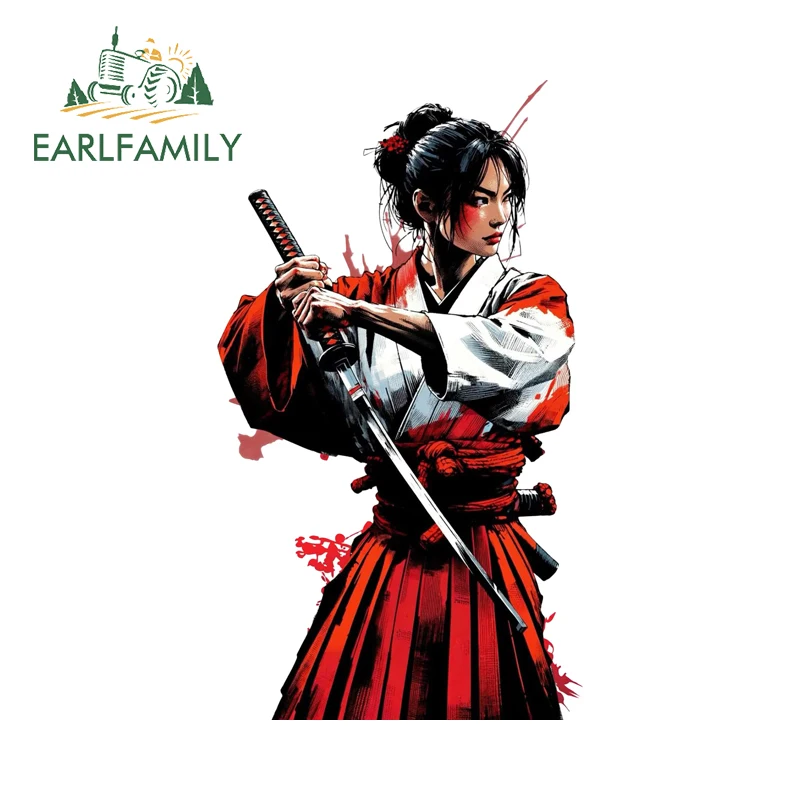 EARLFAMILY Vintage Samurai Warrior Girl Car Stickers Japanese Item Car Phone Holder Trunk JDM Decals Accesorios Para Auto
