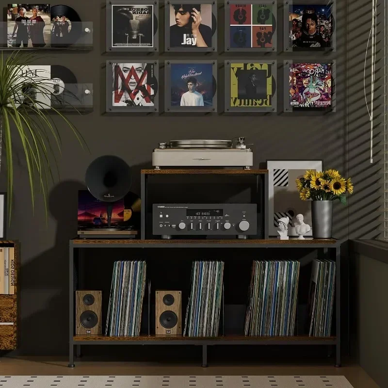 Household Goods Bilateral Record Player Table Large Vinyl Record Storage Rack Study Audio Display Rack Power Amplifier Table image 3