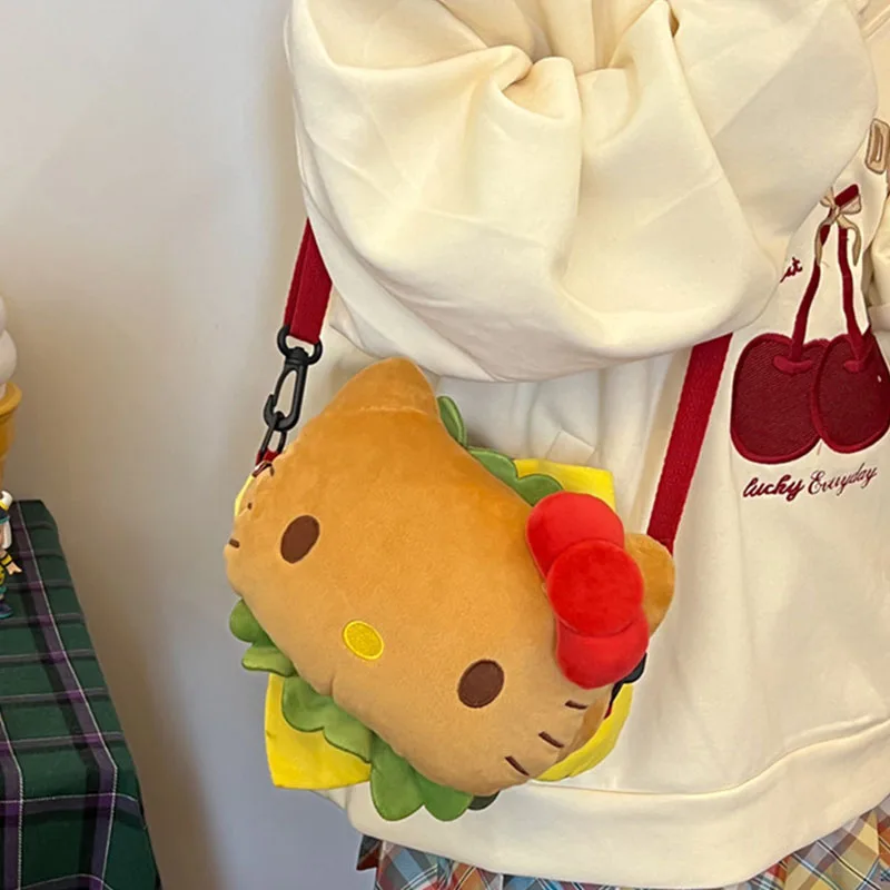 New Kitty Cute Plush Bag Toys Doll Crossbody Bag Burger Outing Shopping Shoulder Bag Lightweight Bag