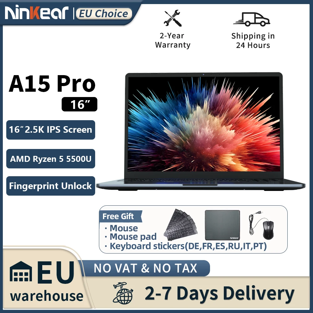 Ninkear A15 Pro ordinateur portable AMD Ryzen 5 5500U 16 pouces 120Hz 2560*1600 écran d'affichage 16GB 1TB déverrouiller par empreinte digitale ordinateur portable