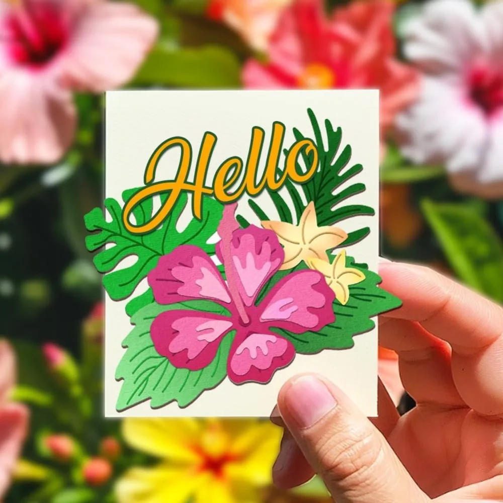 Hibiscus Cutting Dies, Flower Leaf Stencils Jungle Leaf Decorative Embossing Stencils for Scrapbooking, Photo Album, Greeting
