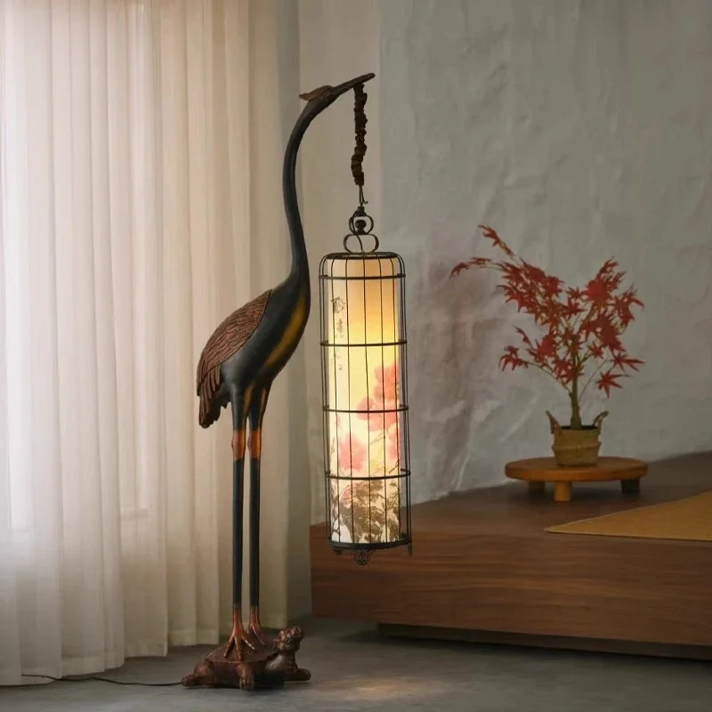 New Chinese floor lamp birdcage creative lobby living room ornament