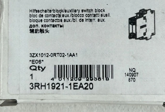

Совершенно новый оригинальный 3RH1921-1EA20 3RH1921-1EA02 3RH1921-1HA22 3RH1921-1HA31 3RH1921-1EA11 Вспомогательные контакты Быстрая доставка