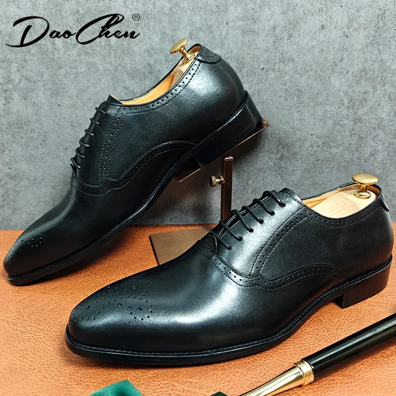 

Brand Classic Men's Oxford Shoes Genuine Leather Black Blue Lace up brogue Casual Shoes Formal Business Office Wedding Shoes