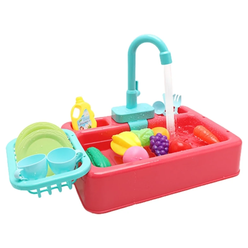 Montessori Kitchen Toy Sink Toy, Playing House Role-Playing Toy, Máquina lavar louça com água corrente, Lava-louças