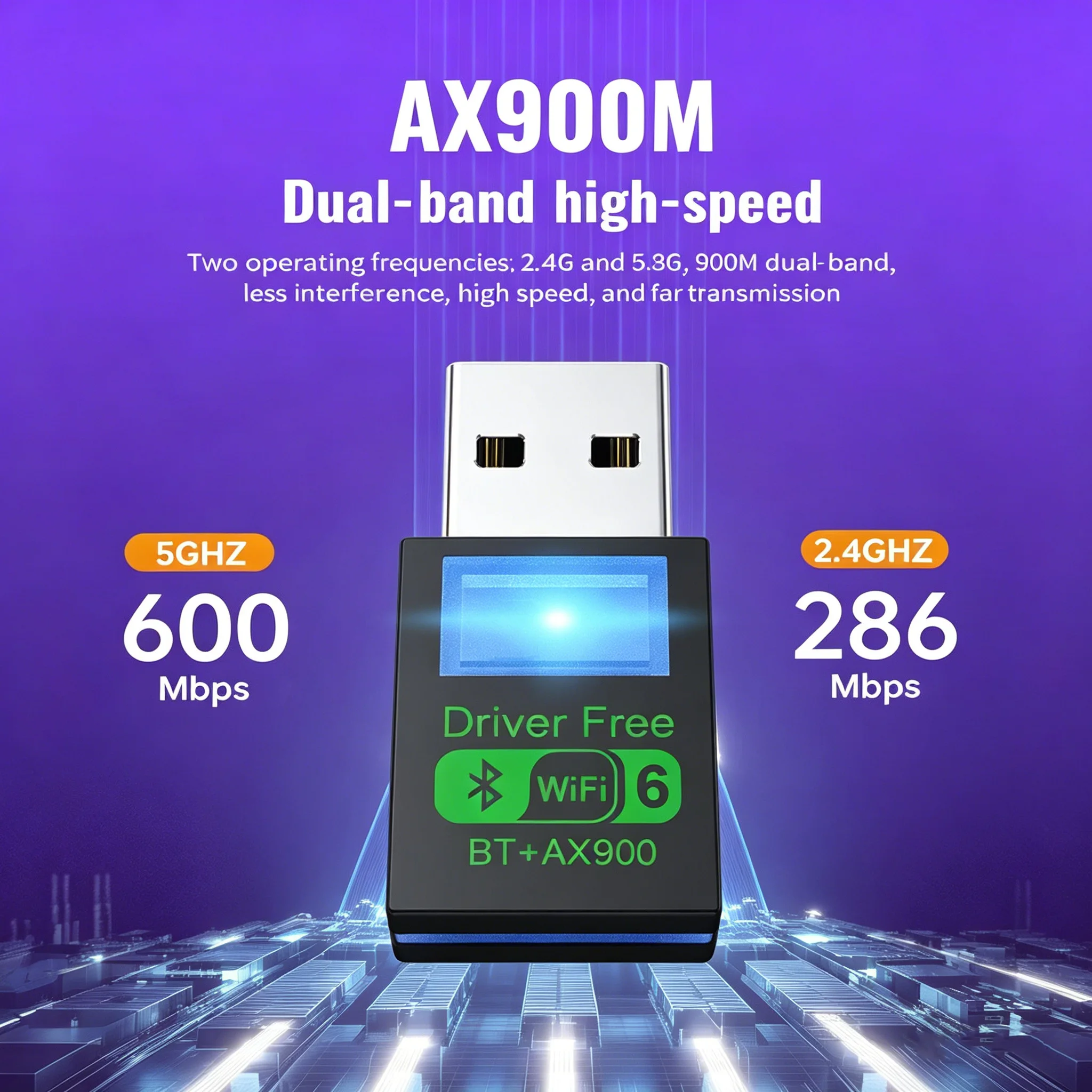 

USB-адаптер Kebidu WiFi 6 AX900 Bluetooth 5.4, беспроводная сетевая карта, приемник Wi-Fi 2,4G и 5 ГГц для ПК/ноутбука, Win10/11, без драйверов