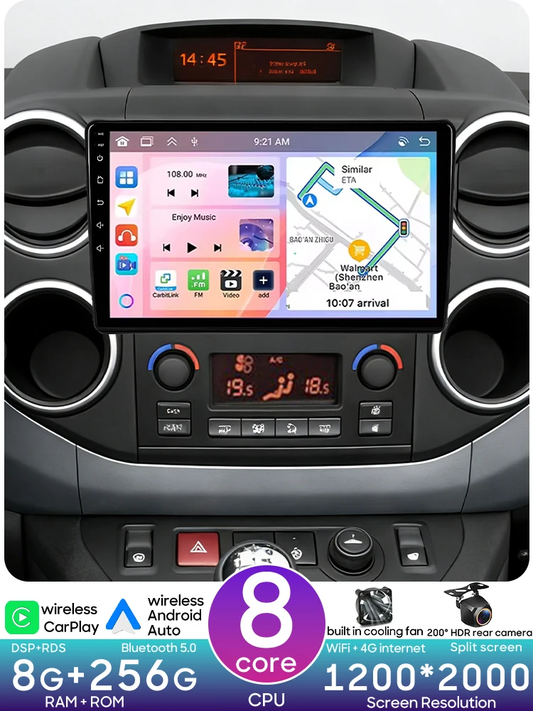 Android 16 dla Peugeot Partner Citroen Berlingo 2 B9 2008 - 2019 Samochodowy odtwarzacz multimedialny Carplay Radio samochodowe Nawigacja wideo GPS — 2
