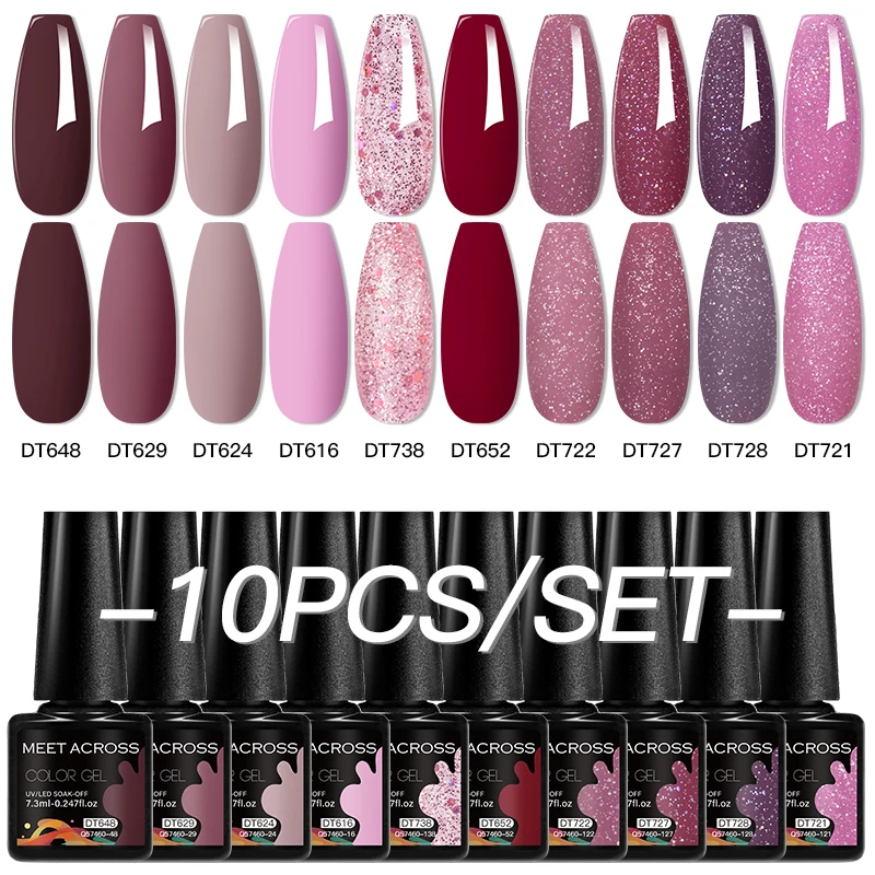 Meet across Set de vernis à ongles gel coloré 10 pièces Blanc Noir Rouge Glitter manucure semi - permanent trempé gel vernis manucure set