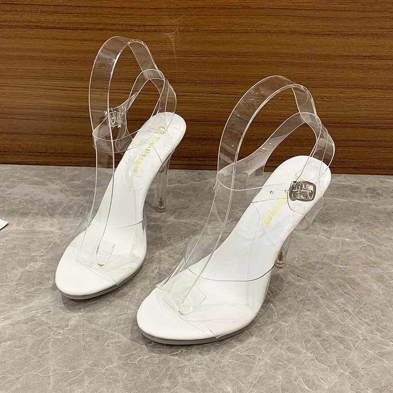

2025 Summer Sandals Women High Heel Crystal Thin Heels Women Luxury Wedding Shoes Sexy Transparent Platform Sandals Size 35-43