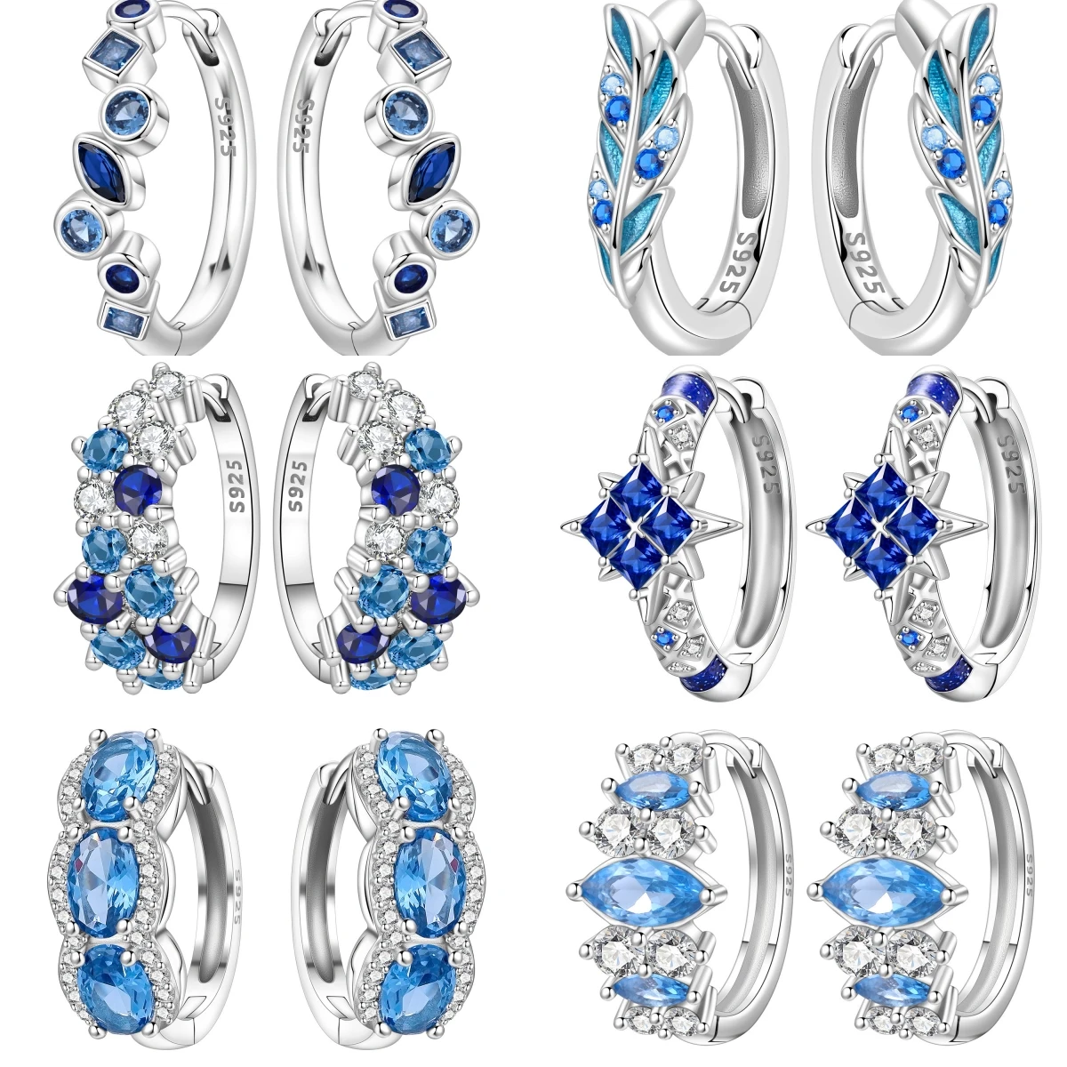 PANPOKI 925 Sterling Silver Dreamy Blue Zircon Earring Jewelry Versatile Hoop Earrings Women Jewelry Birthday Party Gifts