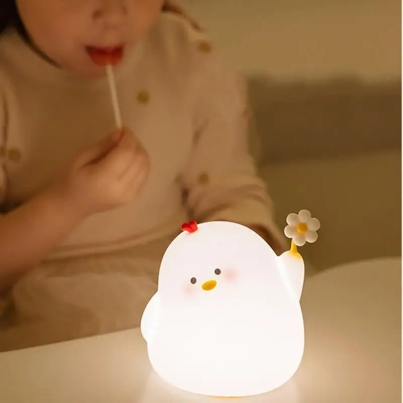 Chick Night Lamp Cartoon Pat Nursery Nightlight Silicone Nursery Nightlight Rechargeable Squeeze Animal Lamp With 3 Light Modes