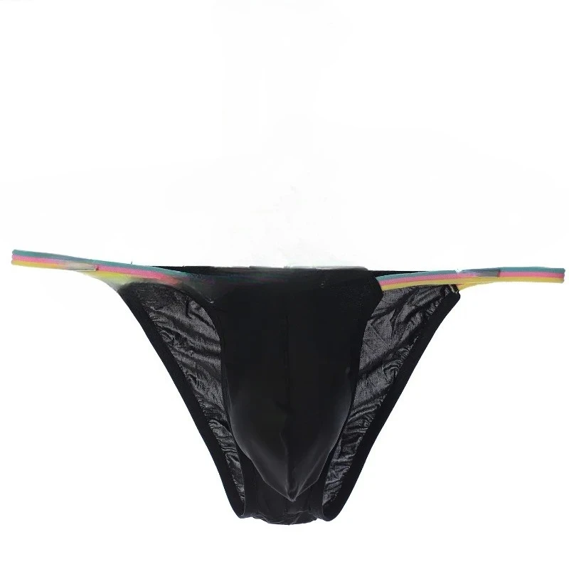 Men Low Waist Panties Bikini Underwear Ice Silk Wet Translucent U Convex Pouch Lingerie Underpants Thin High Fork String Homme
