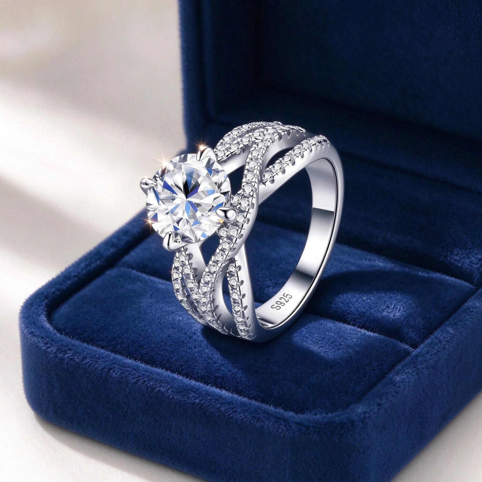 D VVS1 Moissanite 2 Carat Twisted Infinity Band Engagement Wedding Ring S925 Silver Ring For Women 18K Gold Plated Round Cut Simulated Diamond Promise Rings Luxury Fine Jewelry Gift For Bride Girl Friend Anniversary Elegant Pave Side Stone Stackable Rings