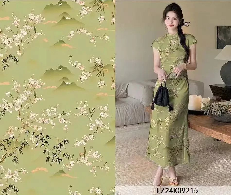 

High Quality Pure Ramie Linen Fabric Lightweight Summer Chinese Long Robe Dress for DIY Sewing Natural Printed dress summer 2025