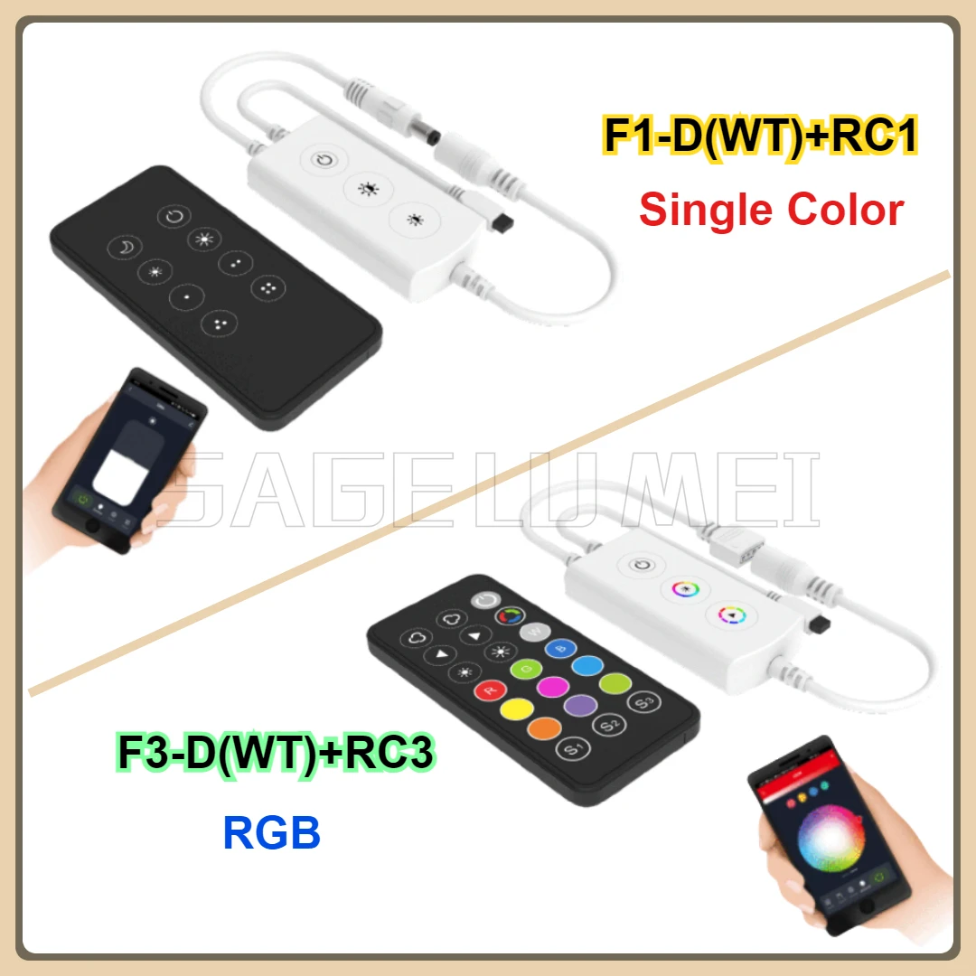 SKYDANCE DC5-24V F3-D(WT)+RC3 F1-D(WT)+RC1 3-Button WiFi & IR RGB CV LED Controller Tuya App 1CH*5A 3CH*1.5A LED strip IR remote