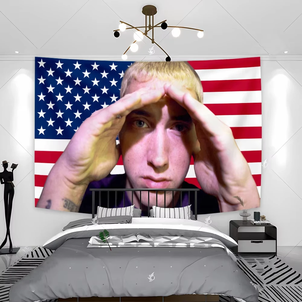 Rap God Hip Pop American Pink Flag EminemS Tapestry Funny Meme Wall Hanging Tapestry Aesthetic Room Decor Hippie Home Decoration