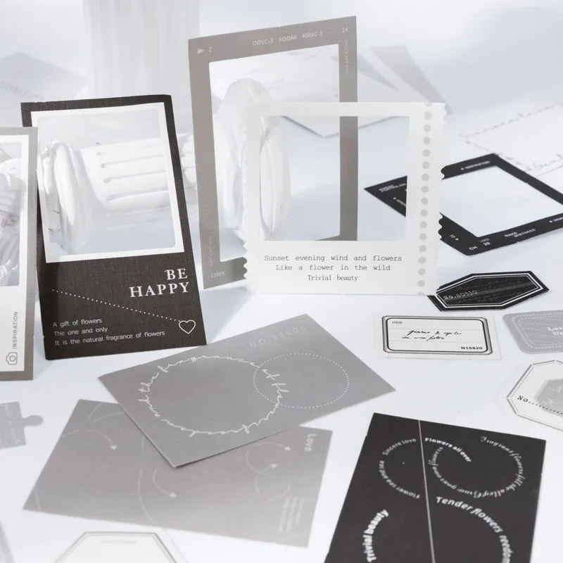 100 قطعة ألبومات كلاسيكية باللونين الأبيض والأسود Ins المتقدمة رمادي خاص ورقة ورق زينة ملاحظة مجموعة DIY بها بنفسك المواد اليدوية سجل القصاصات