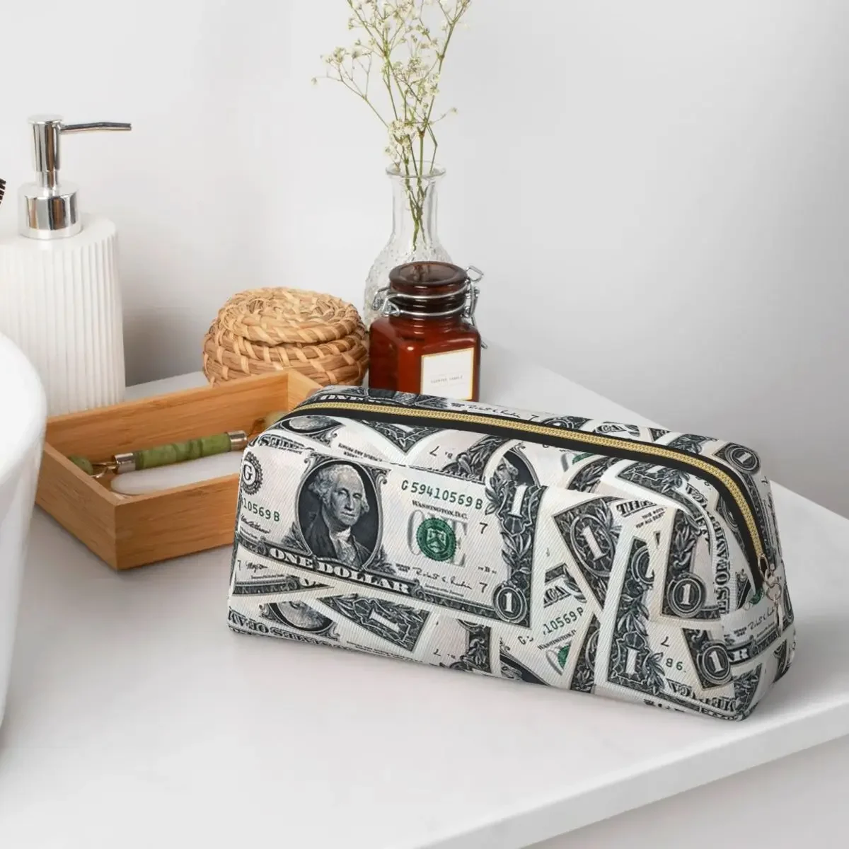 Black White Money Dollar Pattern Pencil Cases for Students School Pen Box Pencil Bag Big Capacity Pencil Pouch Pen Holder