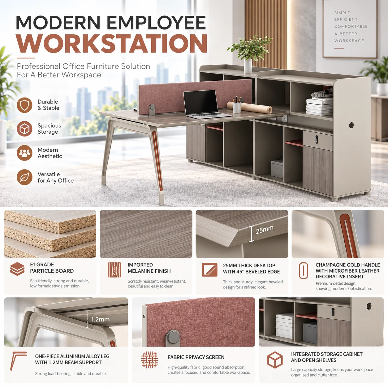 Office Desk Furniture Combination Workstation With Tall Cabinet And Fabric Screen For Project Office Room