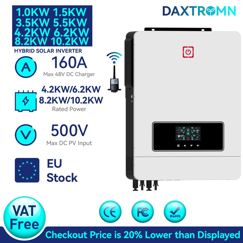 Daxtromn 10.2KW 8.2KW 6.2KW 4.2KW 3KW 1KW Solar Hybrid Inverter 12V 24V 48V 220V 500VDC 160A MPPT Pure Sine Wave Solar inverter