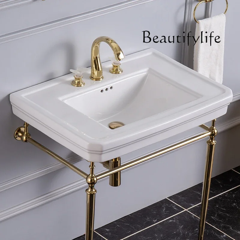 J European Light Luxury Brass Three-hole Basin Faucet Antique Hot And Cold Faucet K9 Crystal Two-hand Handle Single Three-hole