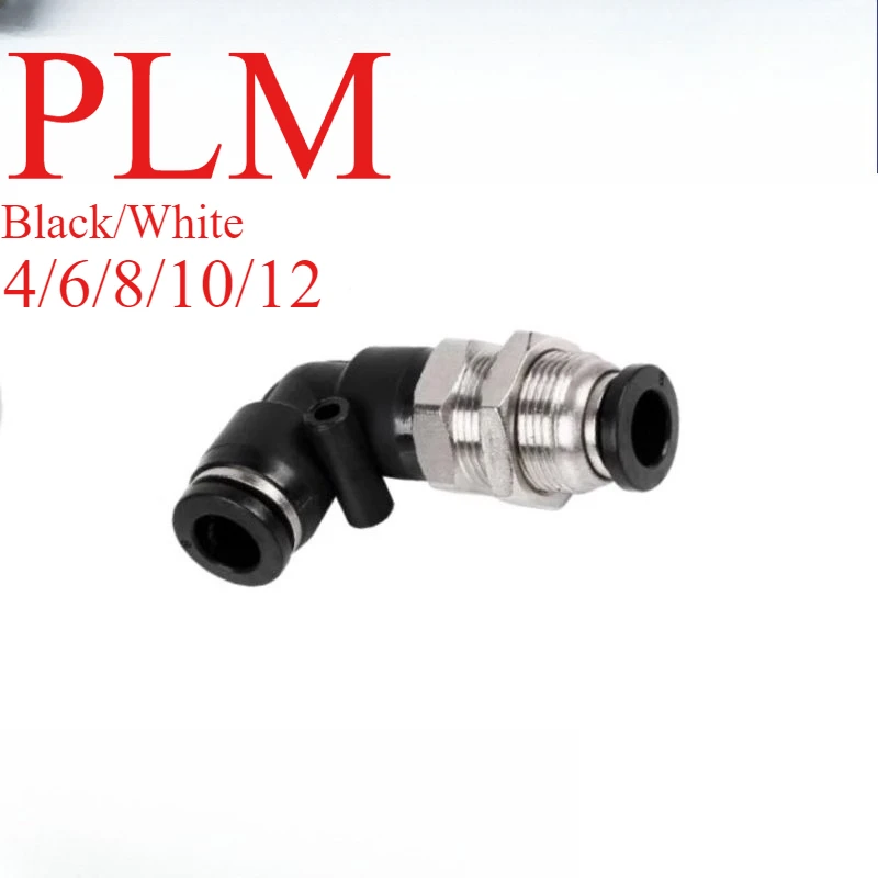 ‌PLM Elbow Bulkhead Fitting - Dual Color (Black/White) Male/Female Threaded Connector for Cable Management & Enclosures