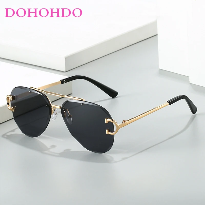 

Vintage Trending Luxury Brand Design Rimless Pilot Sunglasses Women Outdoors Driving Glasses Unisex UV400 Oculos De Sol Gafas