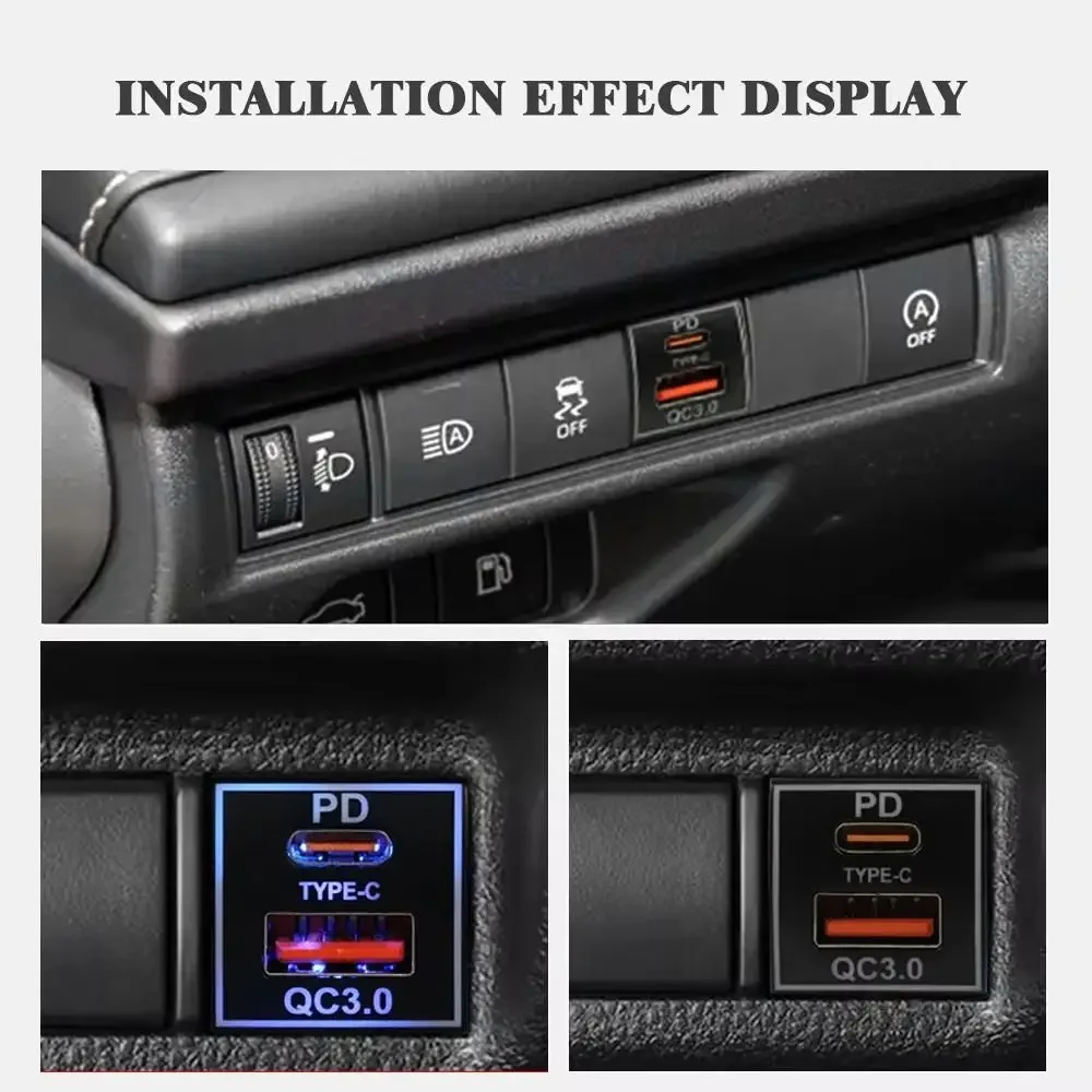 Kebidumei 12V/24V Auto-Ladegerät PD QC3.0 Ladebuchse Stromadapter USB-Anschluss mit Kabel LED-Licht für Toyota Auto-Zubehör – Detail 6