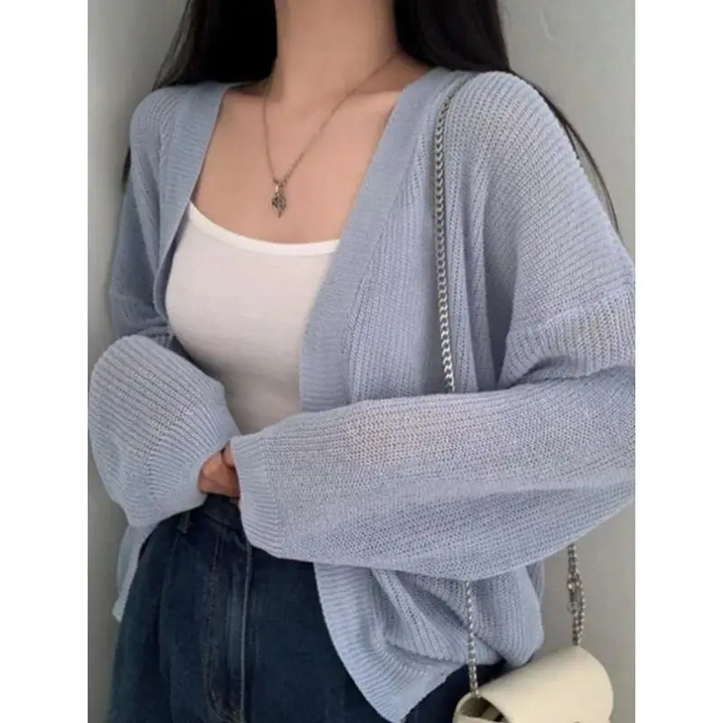 

White Thin Cardigan Women's Summer Sun Protection Knitted Sweater Coolmax Fiber Ciwalk Collar Nine Sve Length