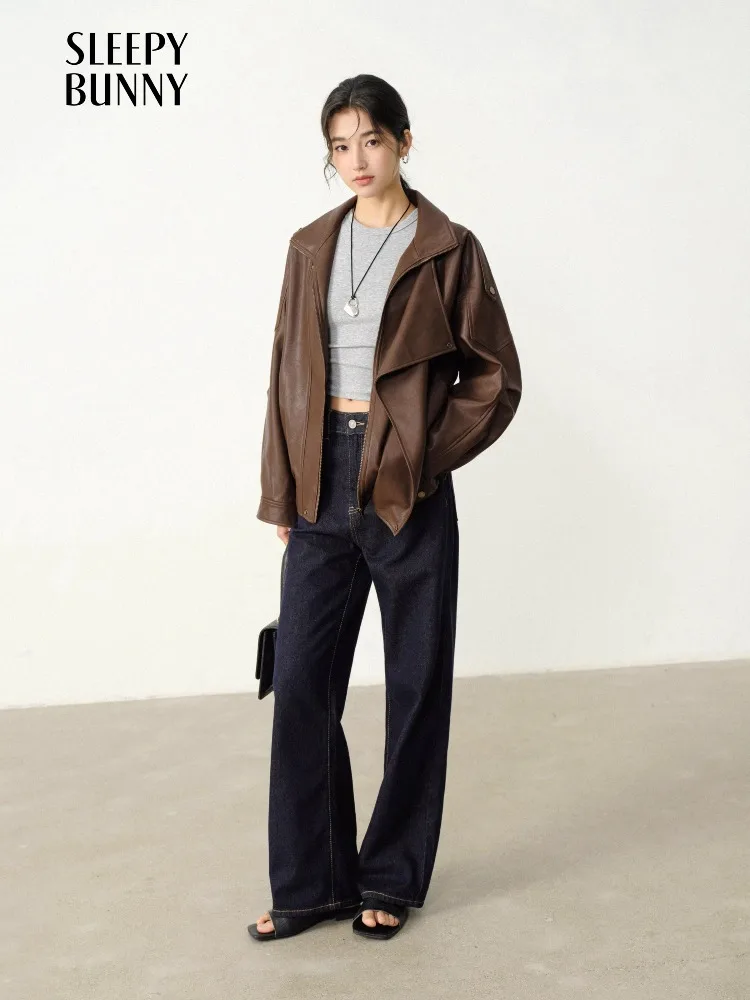 

Vintage Leather Jacket Women Short Moto Biker Coat Autumn Casual Chic Outerwear Retro Cropped Lapel PU Jacket Daily Streetwear