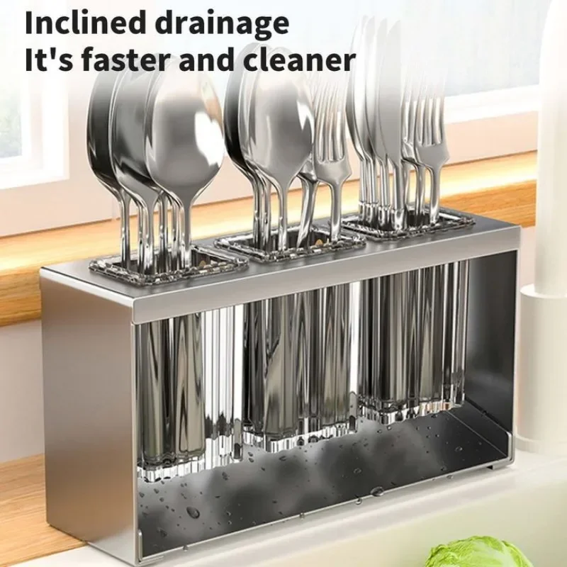 Multi Functional Kitchen Holder Chopstick Spoon Storage Holder Automatic Drainer Cutlery Knife Fork Racks Kitchen Accessories