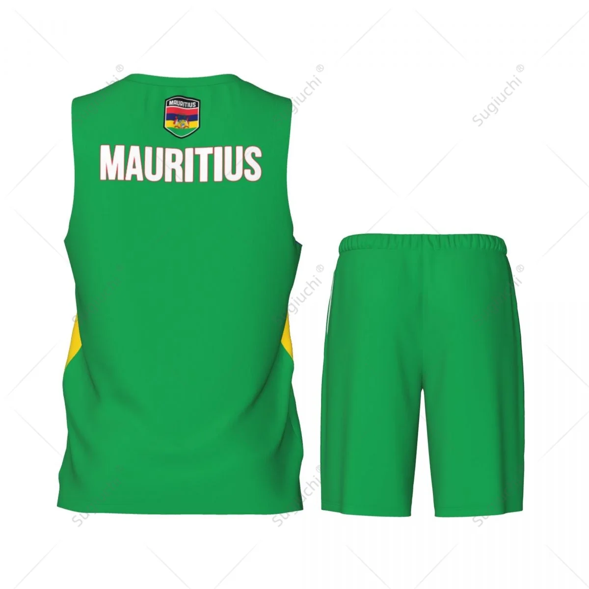 Conjunto de camiseta de baloncesto con bandera de Mauritius para hombre, camisa y pantalones de malla, sin mangas, exclusivo, con nombre personalizado, Nunber, Unisex