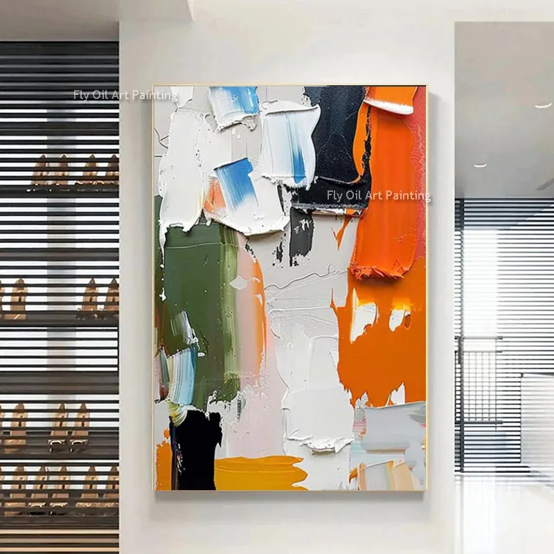Vibrant Orange Abstract Oil Painting Heavy Palette Knife Canvas Wall Art Handmade Minimalist Wall Artwork