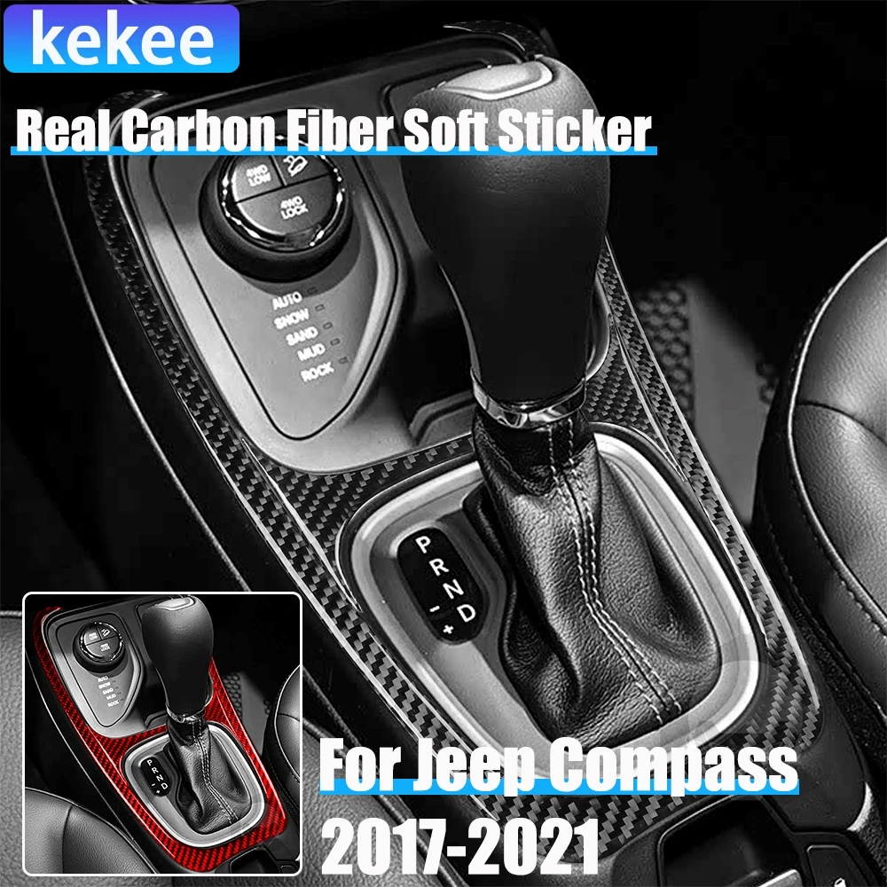 

Автомобильные аксессуары из настоящего углеродного волокна, центральная накладка переключения передач, мягкая наклейка для Jeep Compass 2017 2018 2019 2020 2021