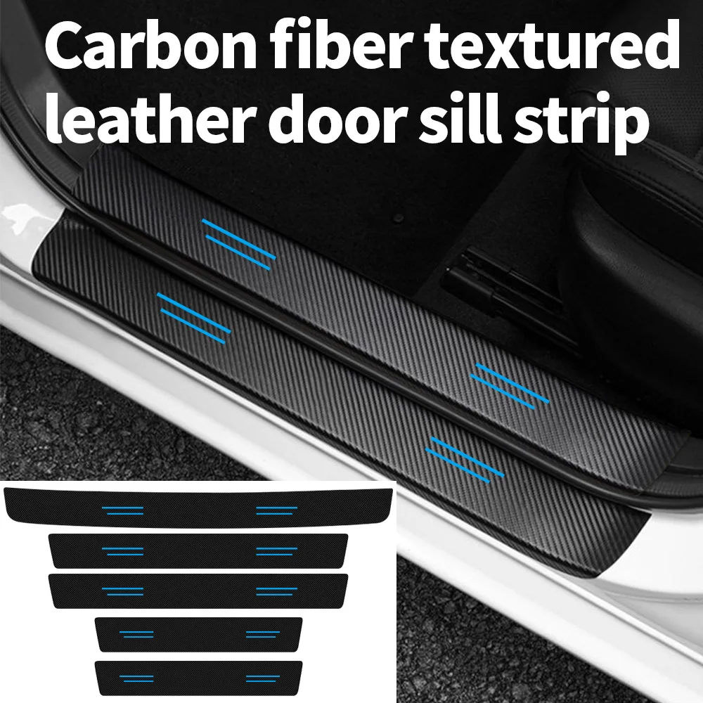 Car Door Sill Strips with Four Blue Lines, Personalized Creative Door Step Protection Stickers, Anti-Scratch Decorative Accessories