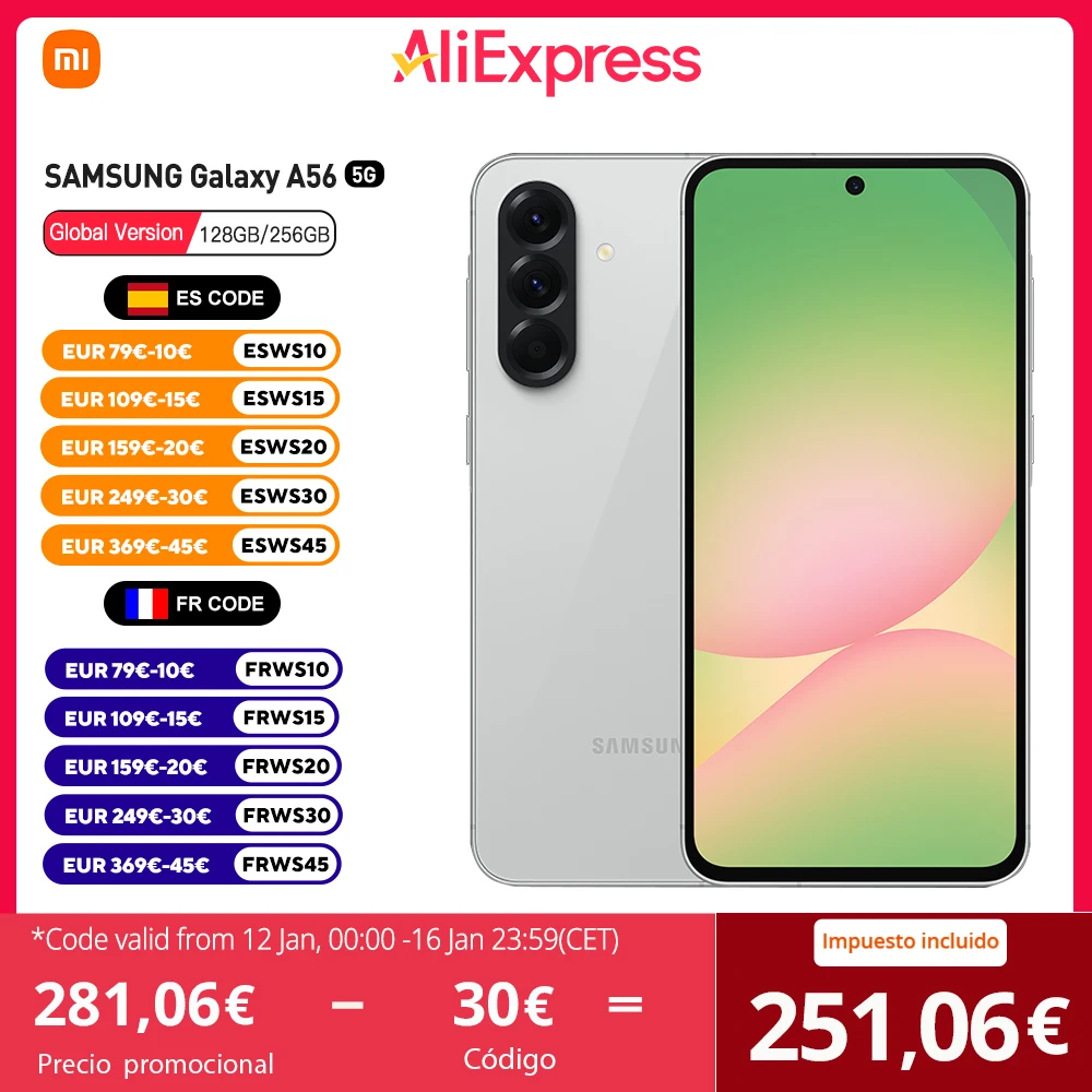 Samsung Galaxy A56 5G Smartphone Version Moyen-Orient, Exynos 1580, �cran Super AMOLED 6,7