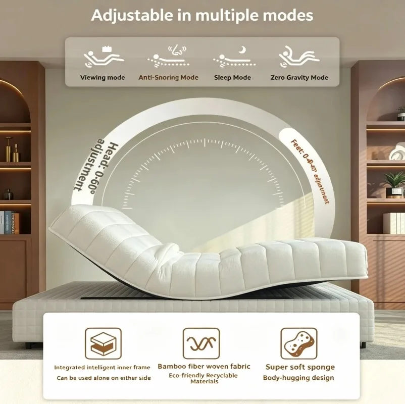 Customizable Durable Smart Mattress Tuya App Electric Adjustable Bed Airbag Support Dual Zone Memory Foam Factory Price