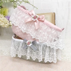 Korean Bow Storage Basket Lace Cosmetics Storage Organizer Home Decoration Pink Kawaii Double Handle Sundries Laundry Basket