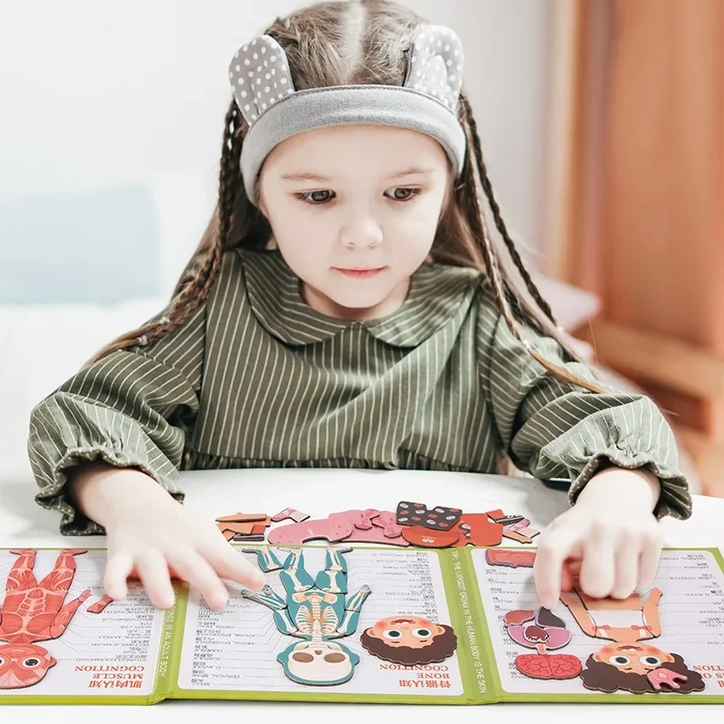 Montessori Kinderen Speelgoed Menselijk Lichaam Cognitie Opvouwbare Magnetische Hoger Onderwijs Boeken Voor Jonge Kinderen Puzzel Leren