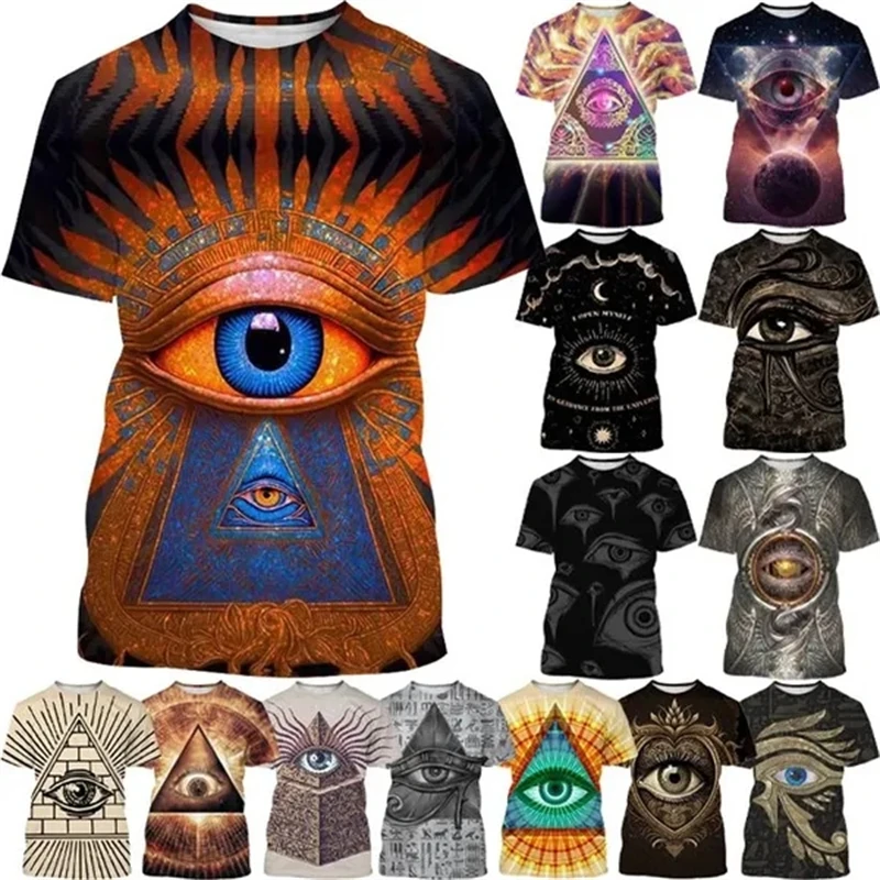 Eye 3D Printing T-shirt Eye Of Horus Fashion Egyptian Symbol Eye Personality Casual Round Neck Short-sleeved Vintage Top Shirts