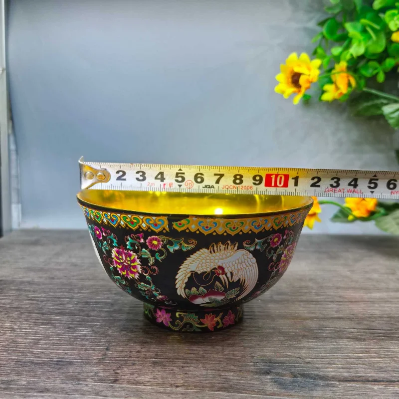 Enamel-painted four-season tea bowl color glaze, bird and flower motifs, master cup made of alloy with filigree ena