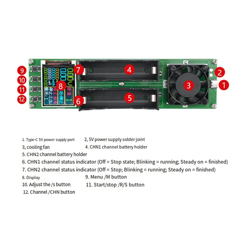Two Channel Internal Resistance Tester 18650 Battery Capacity Type-C Power Supply Auto Charge And Discharge Module PCB 1 Piece